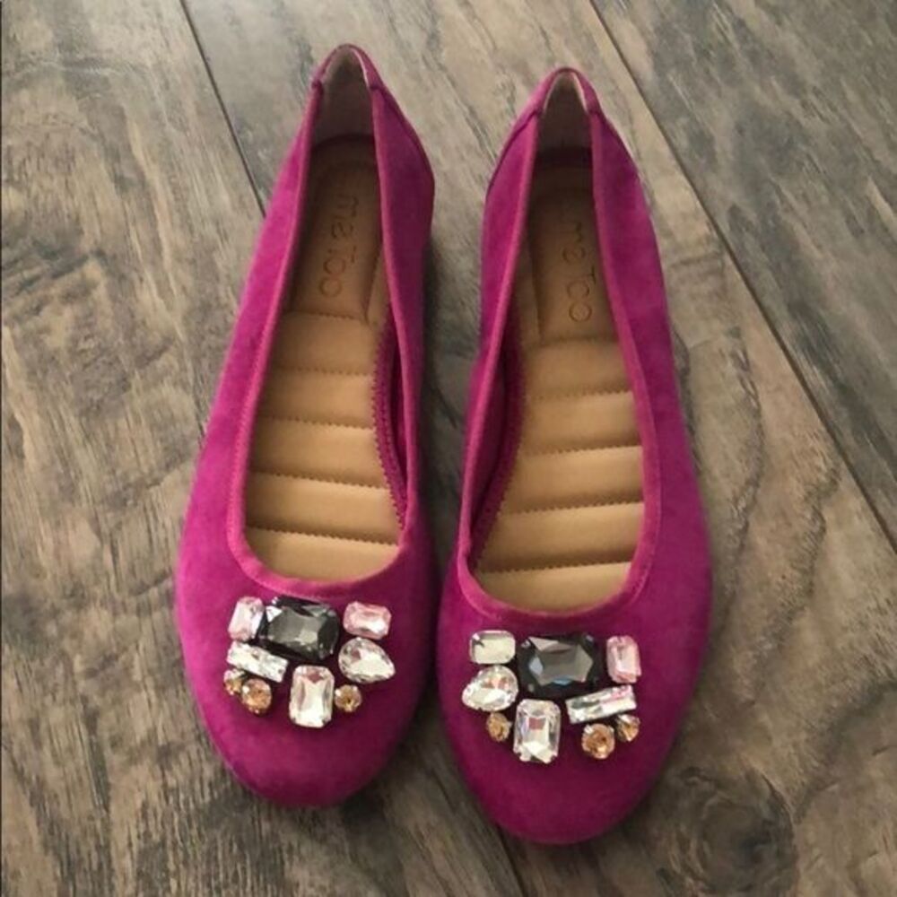 Me Too Women's Black Sapphire Suede Jeweled Flats
